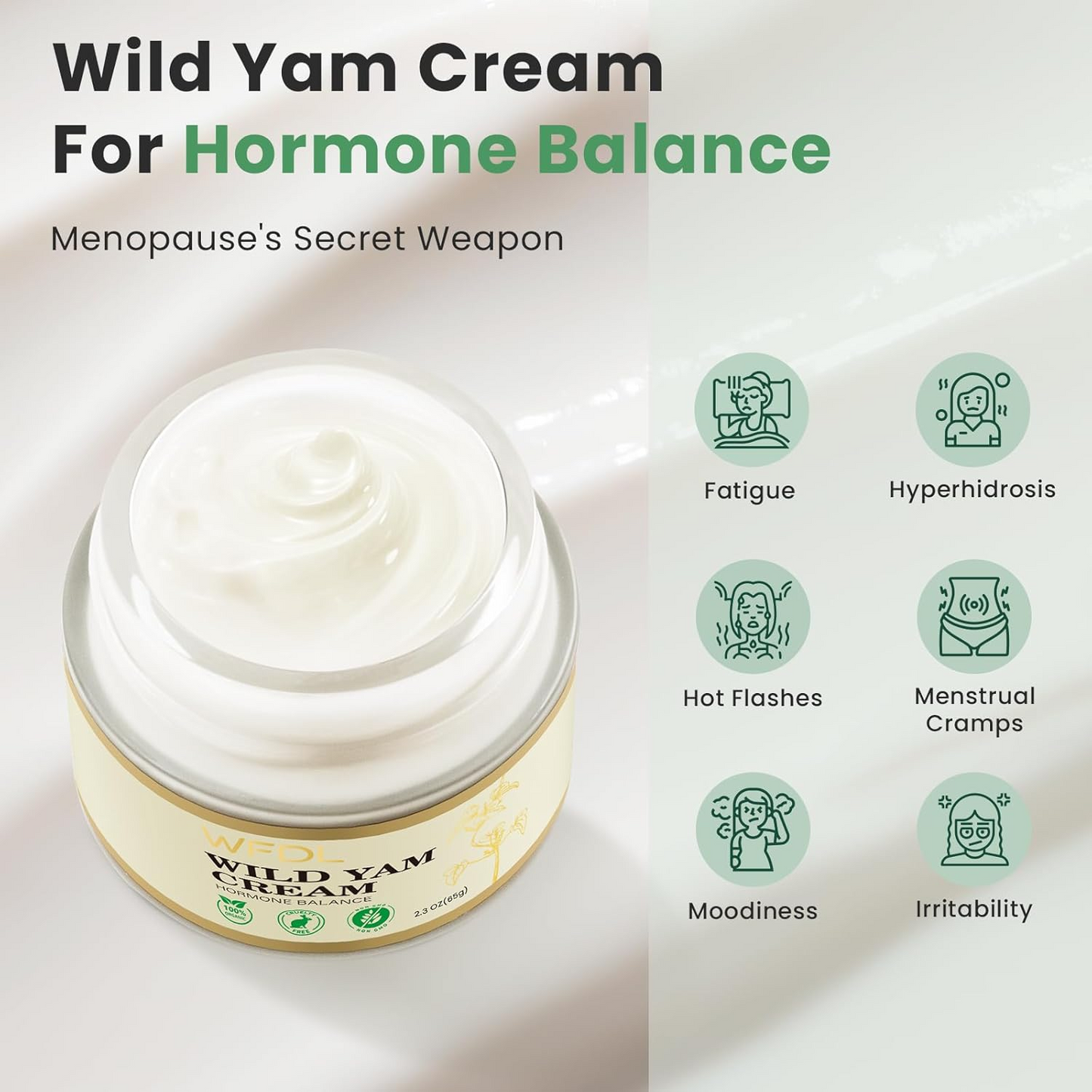Wild Yam Cream for Hormone Balance,100% Natural Organic Formula for Menopause & Menstrual, 1.76 OZ